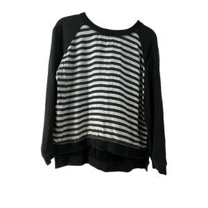 The Kooples Sport Sweatshirt Black White Striped Womens Size 2 Cropped Shirt Top